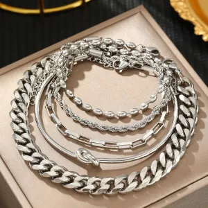 1 - JC - Fashionable Bracelet Set: Stylish stainless steel chains, ideal luxury jewelry gift