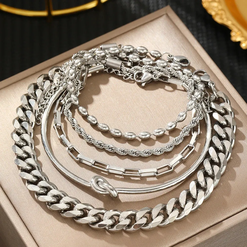 1 - JC - Fashionable Bracelet Set: Stylish stainless steel chains, ideal luxury jewelry gift