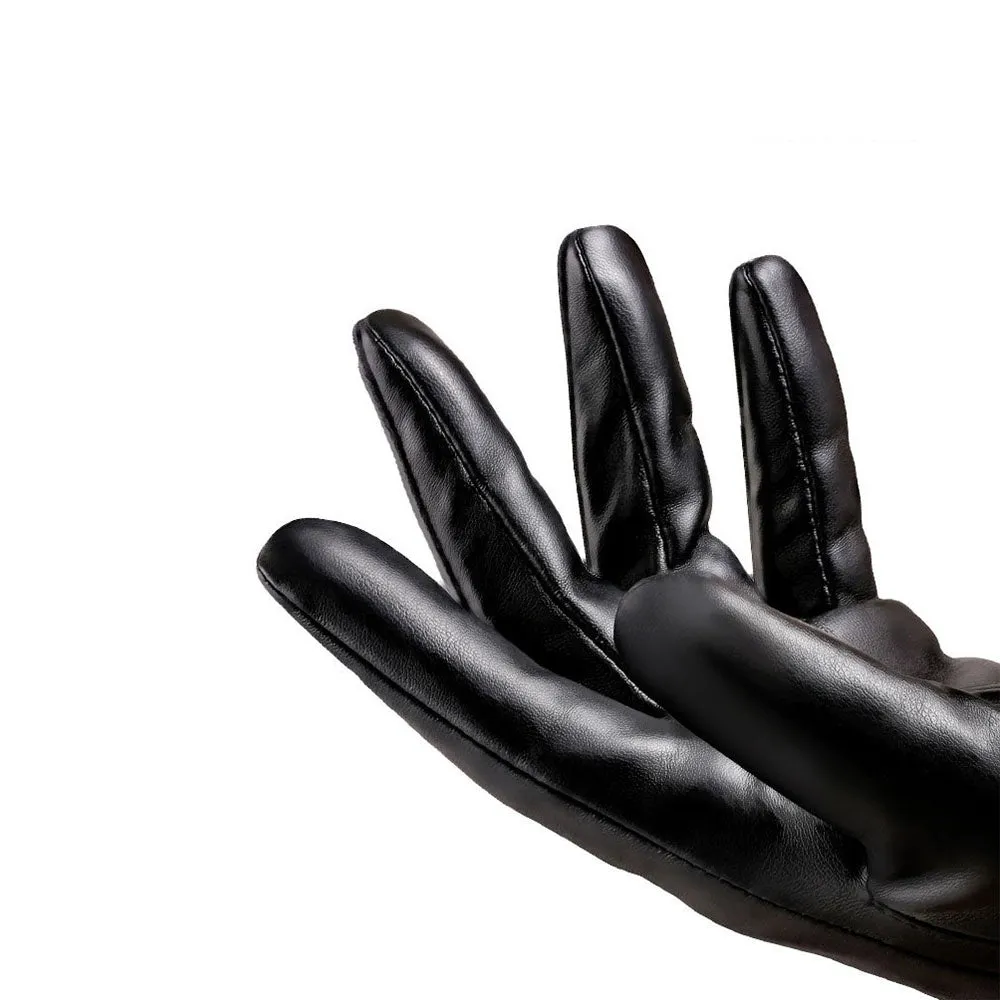 1 Pair High Quality Full Finger Black Riding Gloves  Men PU Leather Glove Winter Warm Touch Screen Gloves