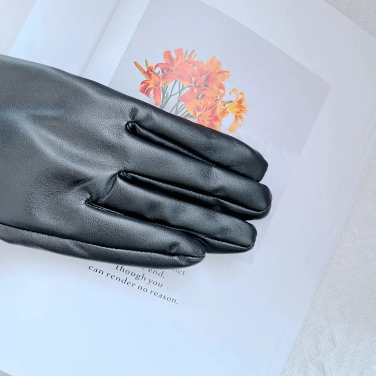 Brand Flower Women' PU Leather Gloves Winter Warm Plus Velvet Thicken Full Finger Outdoor Riding Touch Screen Driving Mittens