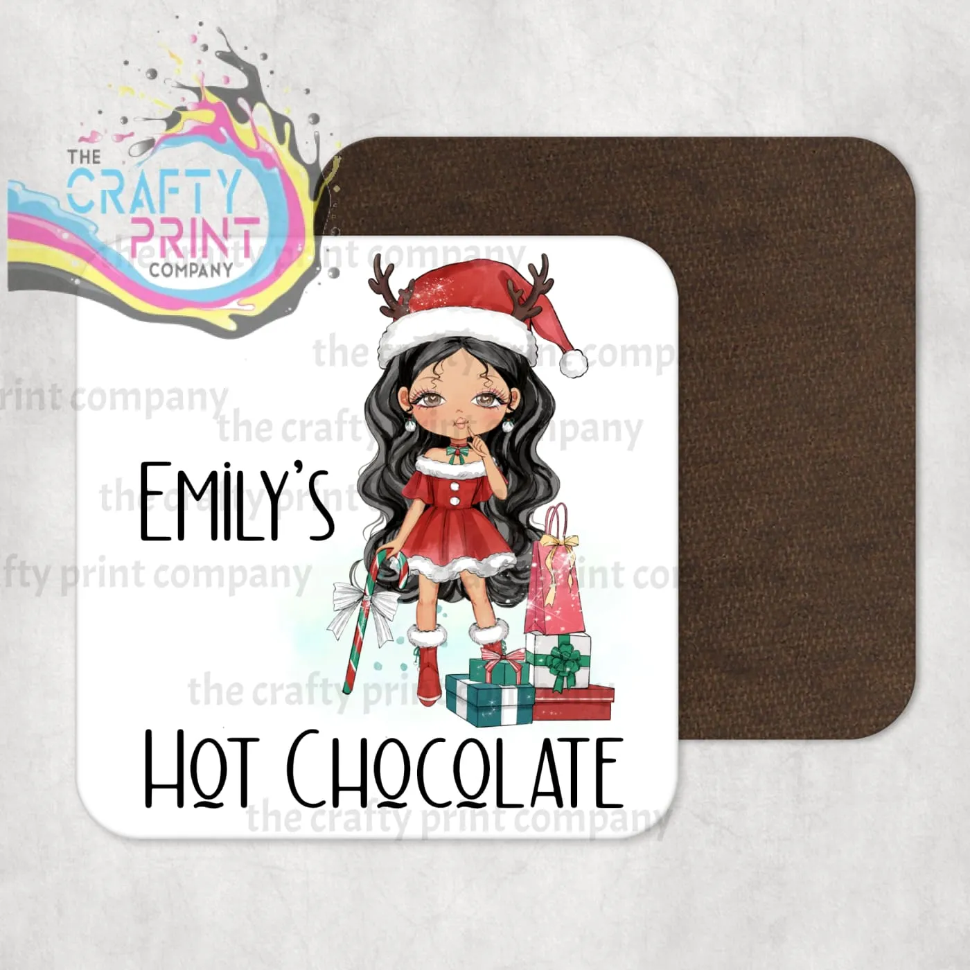 Christmas Ready Girl Personalised Coaster