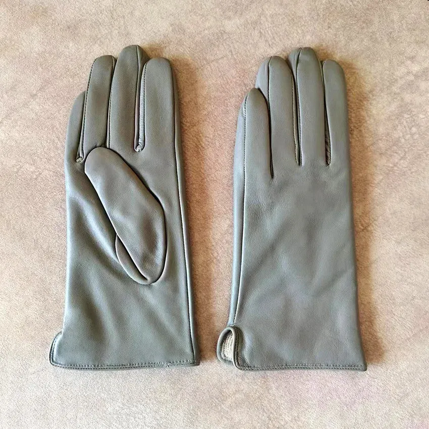 Color Sheepskin Gloves Women's Genuine Leather Fashion Straight Wool Lining Spring and Autumn Warm Outdoor Travel Driving