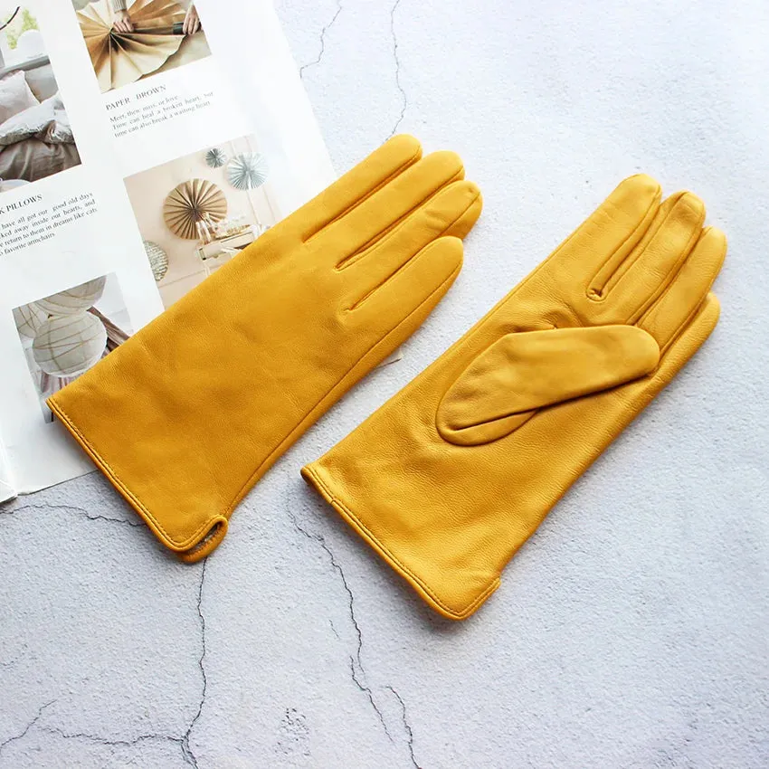 Color Sheepskin Gloves Women's Genuine Leather Fashion Straight Wool Lining Spring and Autumn Warm Outdoor Travel Driving