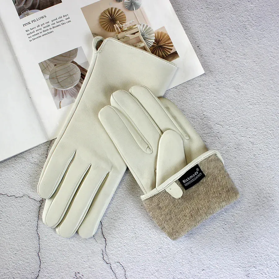 Color Sheepskin Gloves Women's Genuine Leather Fashion Straight Wool Lining Spring and Autumn Warm Outdoor Travel Driving
