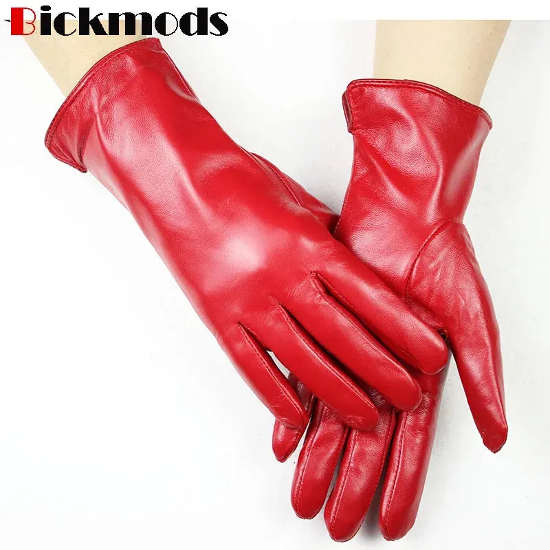 Color Sheepskin Gloves Women's Genuine Leather Fashion Straight Wool Lining Spring and Autumn Warm Outdoor Travel Driving