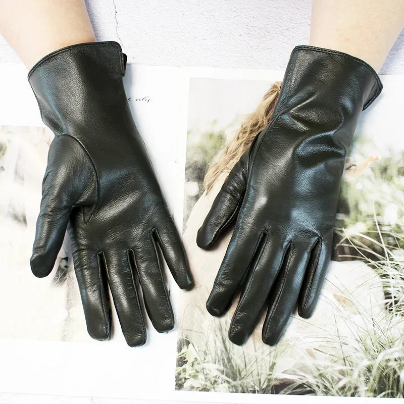 Color Sheepskin Gloves Women's Genuine Leather Fashion Straight Wool Lining Spring and Autumn Warm Outdoor Travel Driving