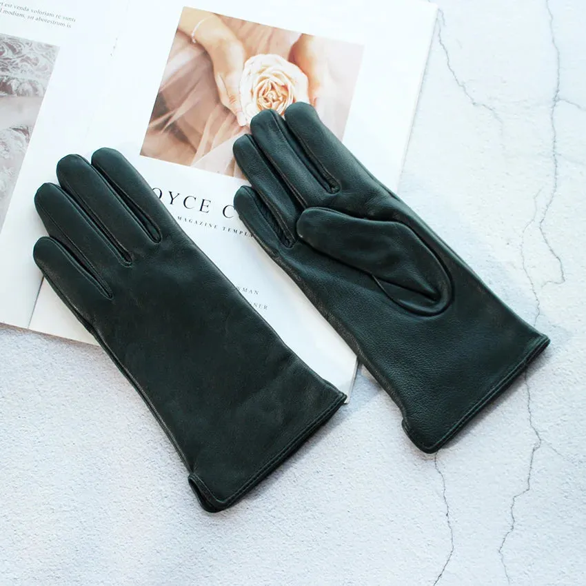 Color Sheepskin Gloves Women's Genuine Leather Fashion Straight Wool Lining Spring and Autumn Warm Outdoor Travel Driving