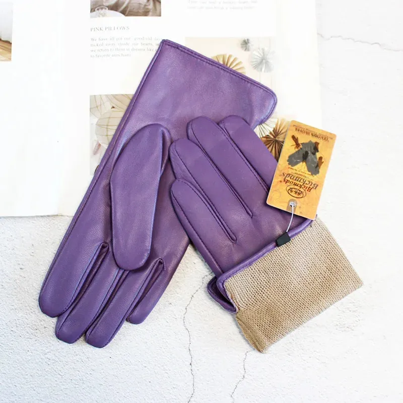 Color Sheepskin Gloves Women's Genuine Leather Fashion Straight Wool Lining Spring and Autumn Warm Outdoor Travel Driving