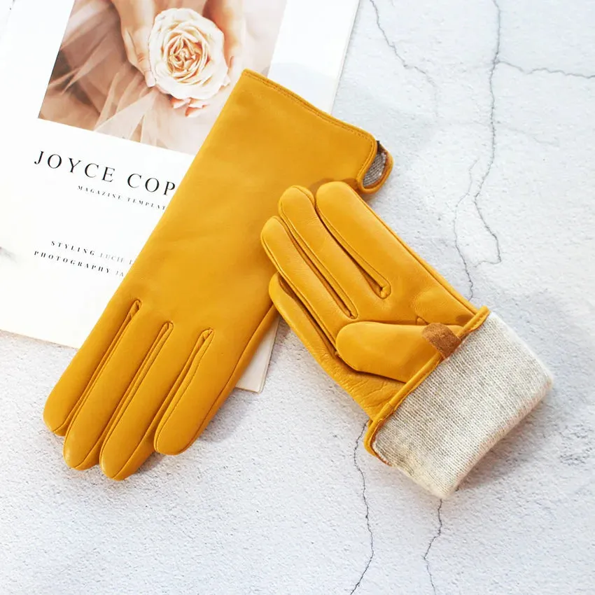 Color Sheepskin Gloves Women's Genuine Leather Fashion Straight Wool Lining Spring and Autumn Warm Outdoor Travel Driving