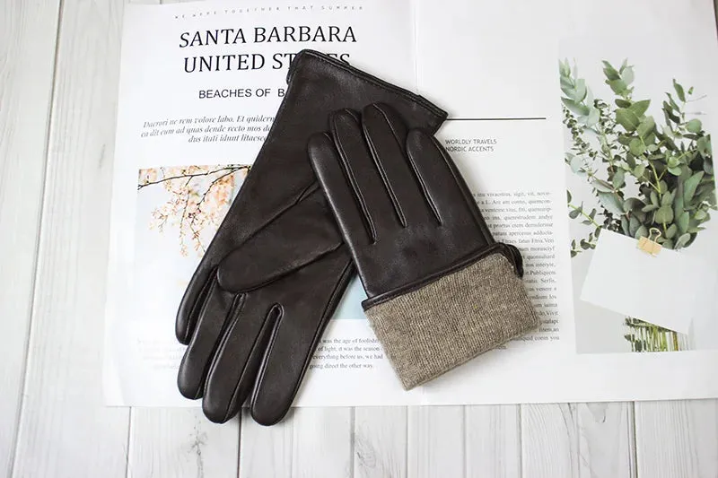 Color Sheepskin Gloves Women's Genuine Leather Fashion Straight Wool Lining Spring and Autumn Warm Outdoor Travel Driving