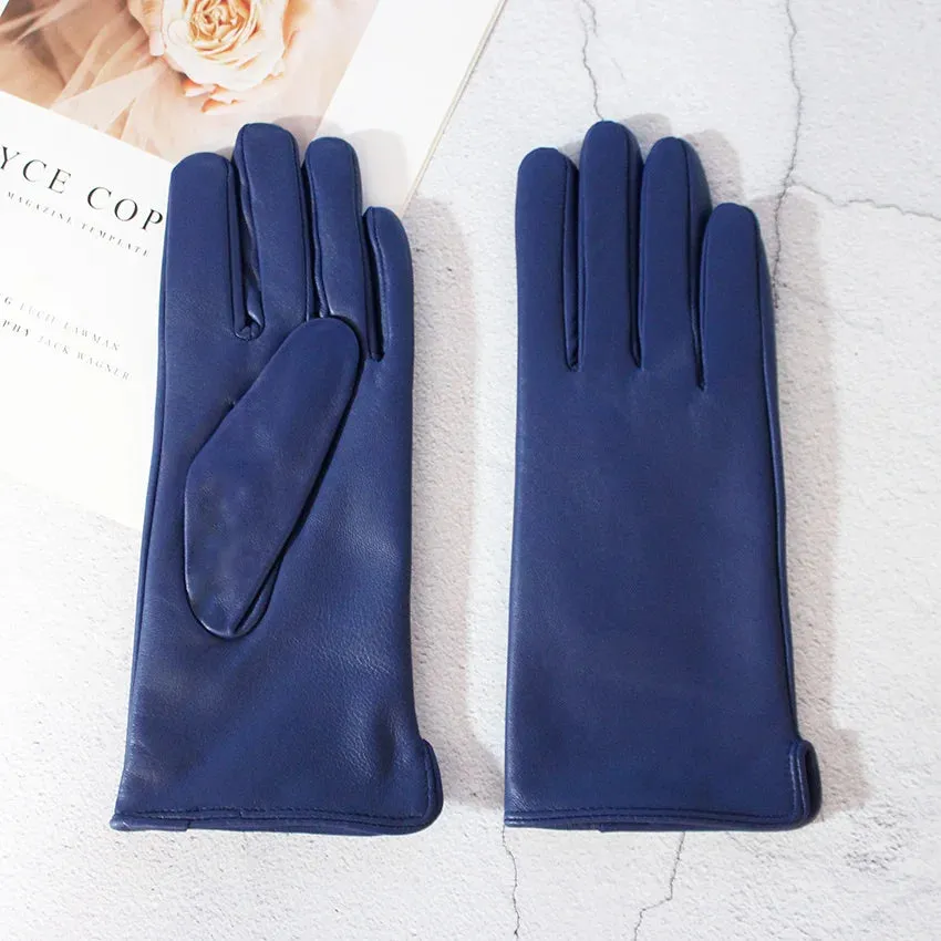 Color Sheepskin Gloves Women's Genuine Leather Fashion Straight Wool Lining Spring and Autumn Warm Outdoor Travel Driving