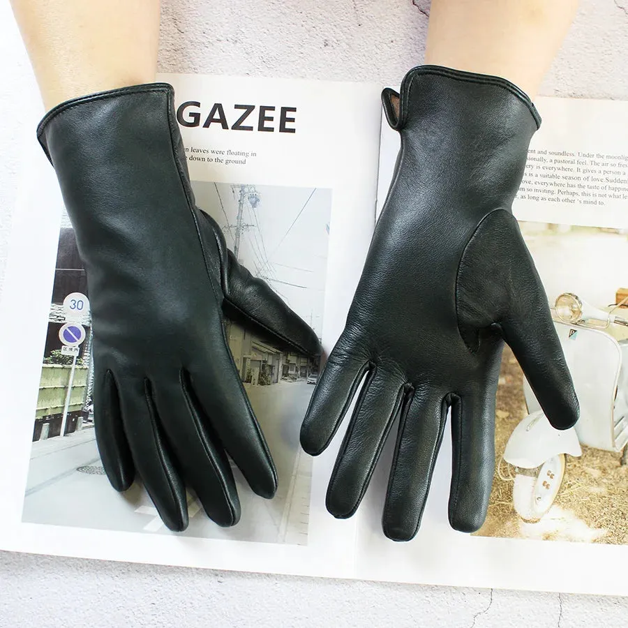 Color Sheepskin Gloves Women's Genuine Leather Fashion Straight Wool Lining Spring and Autumn Warm Outdoor Travel Driving