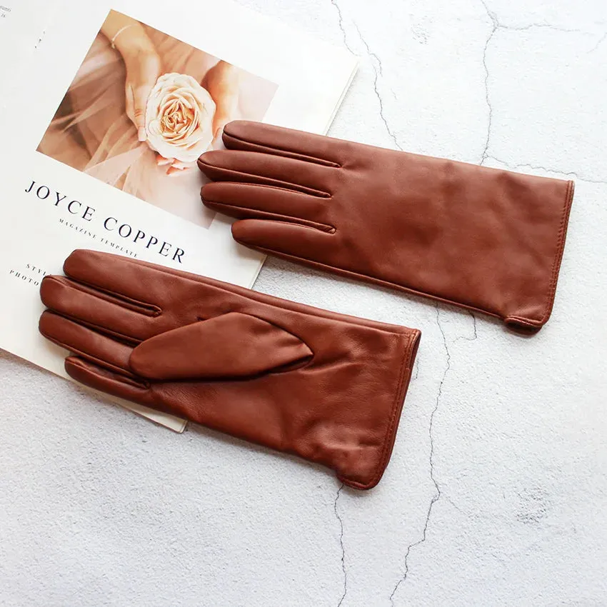 Color Sheepskin Gloves Women's Genuine Leather Fashion Straight Wool Lining Spring and Autumn Warm Outdoor Travel Driving