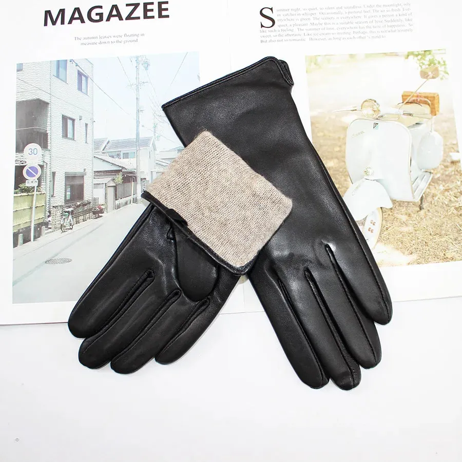 Color Sheepskin Gloves Women's Genuine Leather Fashion Straight Wool Lining Spring and Autumn Warm Outdoor Travel Driving