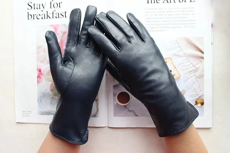 Color Sheepskin Gloves Women's Genuine Leather Fashion Straight Wool Lining Spring and Autumn Warm Outdoor Travel Driving