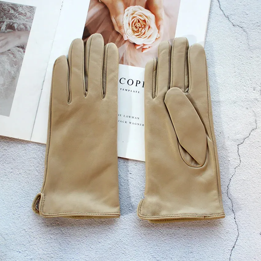 Color Sheepskin Gloves Women's Genuine Leather Fashion Straight Wool Lining Spring and Autumn Warm Outdoor Travel Driving