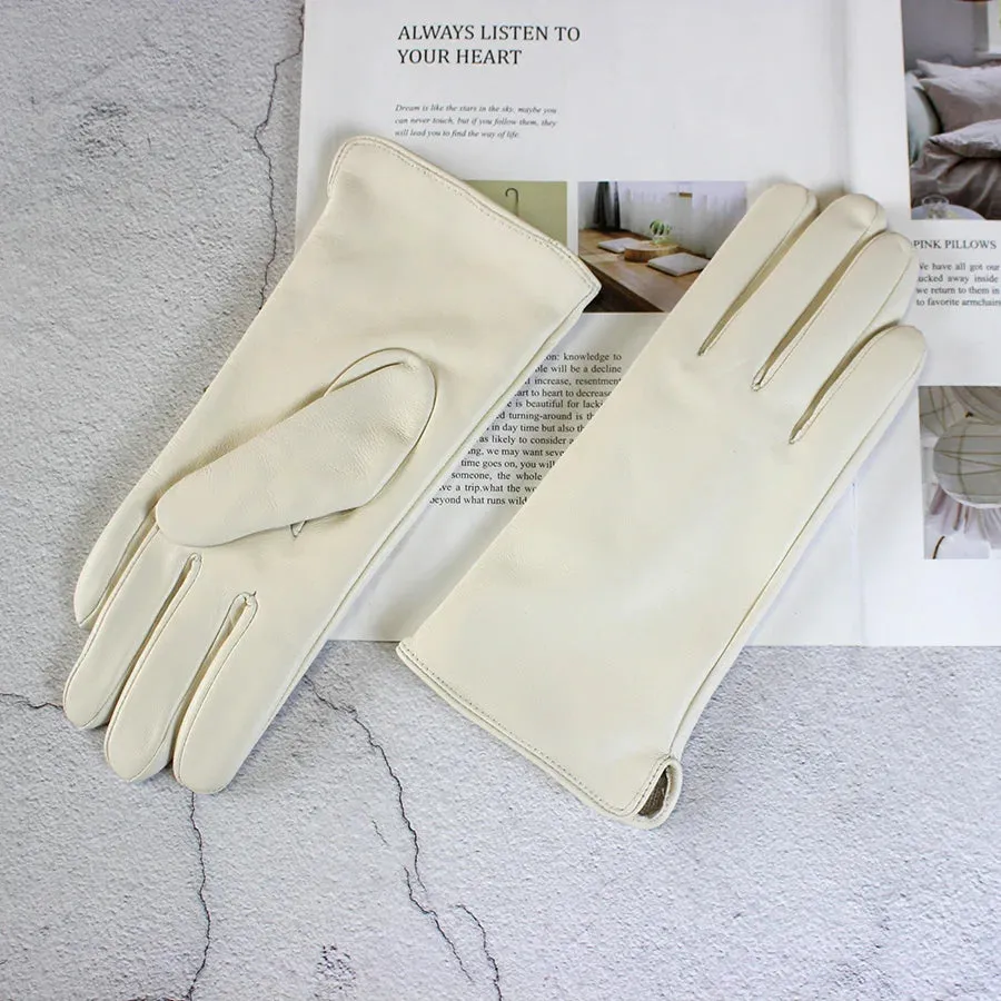 Color Sheepskin Gloves Women's Genuine Leather Fashion Straight Wool Lining Spring and Autumn Warm Outdoor Travel Driving