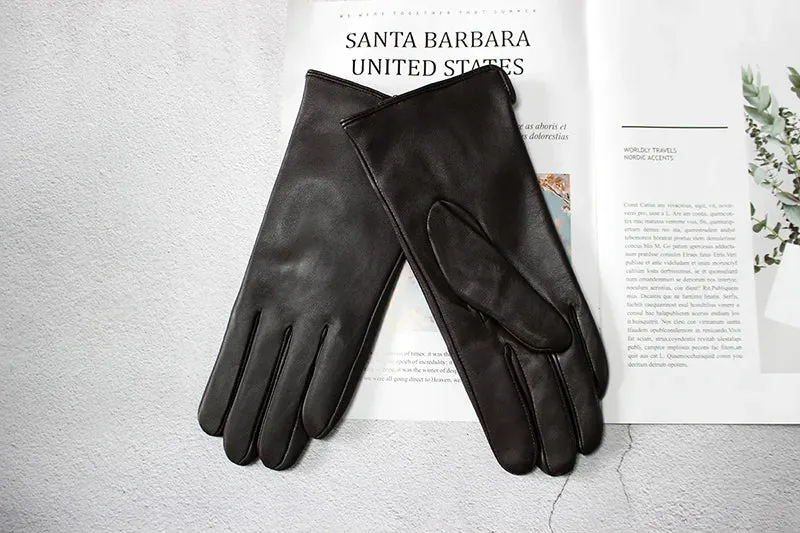 Color Sheepskin Gloves Women's Genuine Leather Fashion Straight Wool Lining Spring and Autumn Warm Outdoor Travel Driving