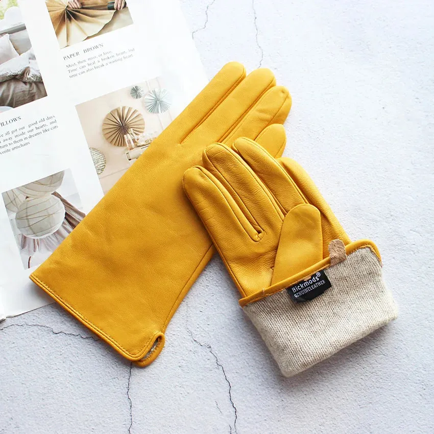 Color Sheepskin Gloves Women's Genuine Leather Fashion Straight Wool Lining Spring and Autumn Warm Outdoor Travel Driving