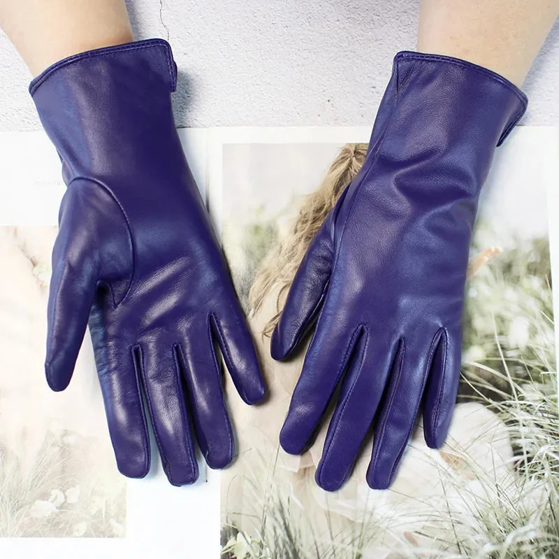 Color Sheepskin Gloves Women's Genuine Leather Fashion Straight Wool Lining Spring and Autumn Warm Outdoor Travel Driving