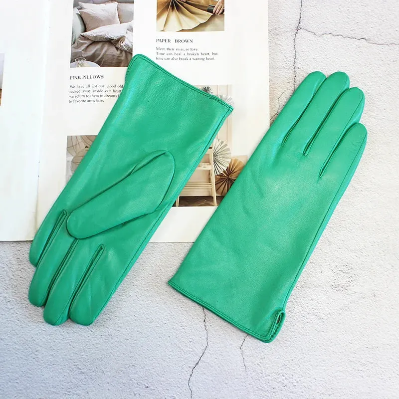 Color Sheepskin Gloves Women's Genuine Leather Fashion Straight Wool Lining Spring and Autumn Warm Outdoor Travel Driving