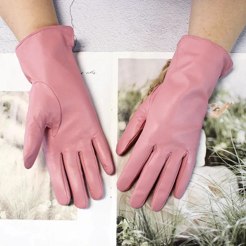 Color Sheepskin Gloves Women's Genuine Leather Fashion Straight Wool Lining Spring and Autumn Warm Outdoor Travel Driving