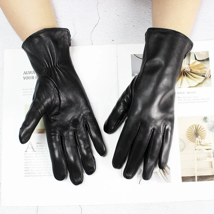 Color Sheepskin Gloves Women's Genuine Leather Fashion Straight Wool Lining Spring and Autumn Warm Outdoor Travel Driving