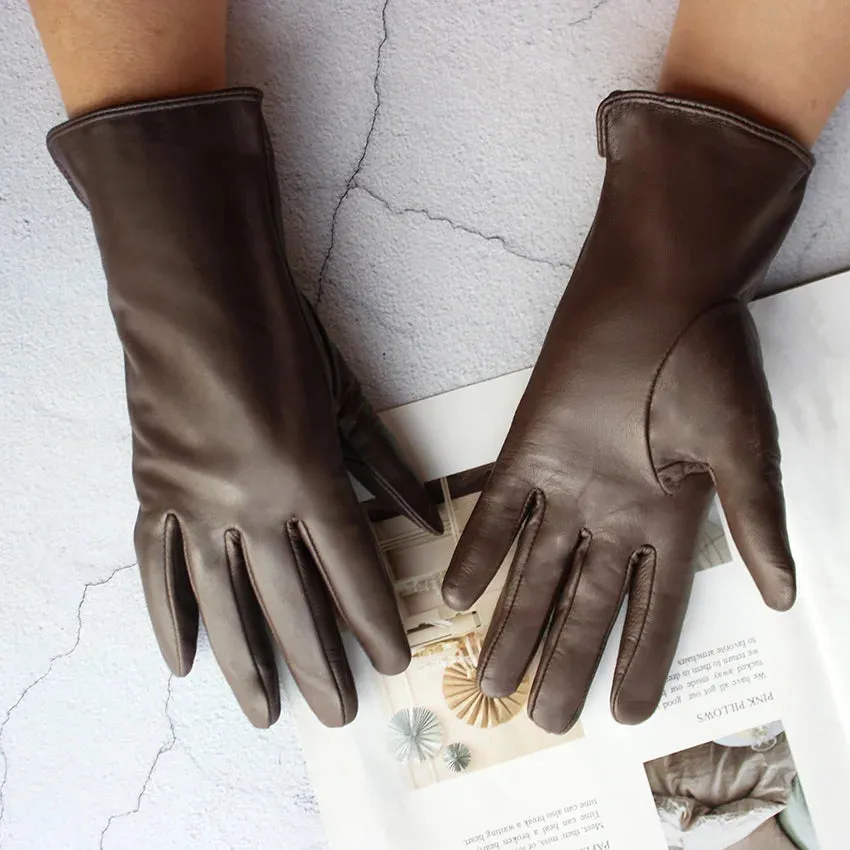 Color Sheepskin Gloves Women's Genuine Leather Fashion Straight Wool Lining Spring and Autumn Warm Outdoor Travel Driving