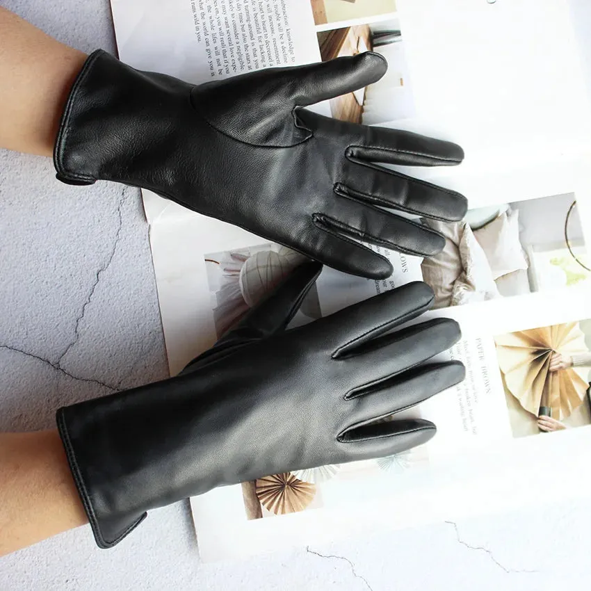 Color Sheepskin Gloves Women's Genuine Leather Fashion Straight Wool Lining Spring and Autumn Warm Outdoor Travel Driving
