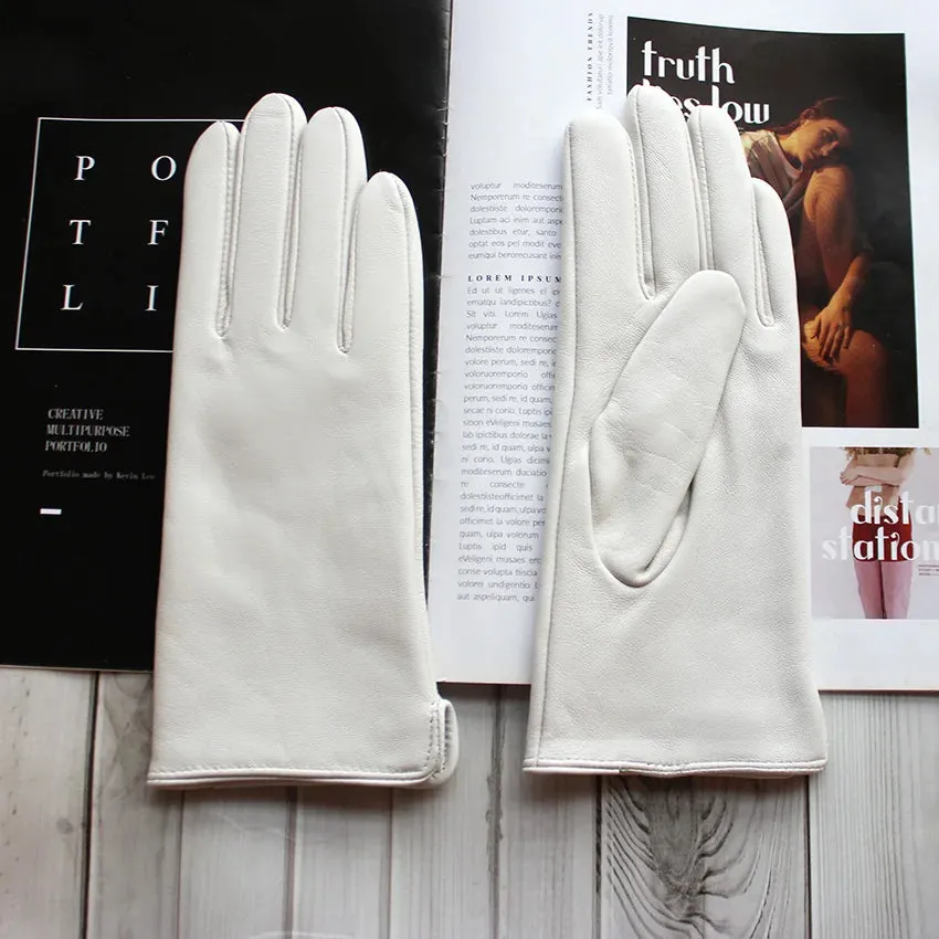 Color Sheepskin Gloves Women's Genuine Leather Fashion Straight Wool Lining Spring and Autumn Warm Outdoor Travel Driving