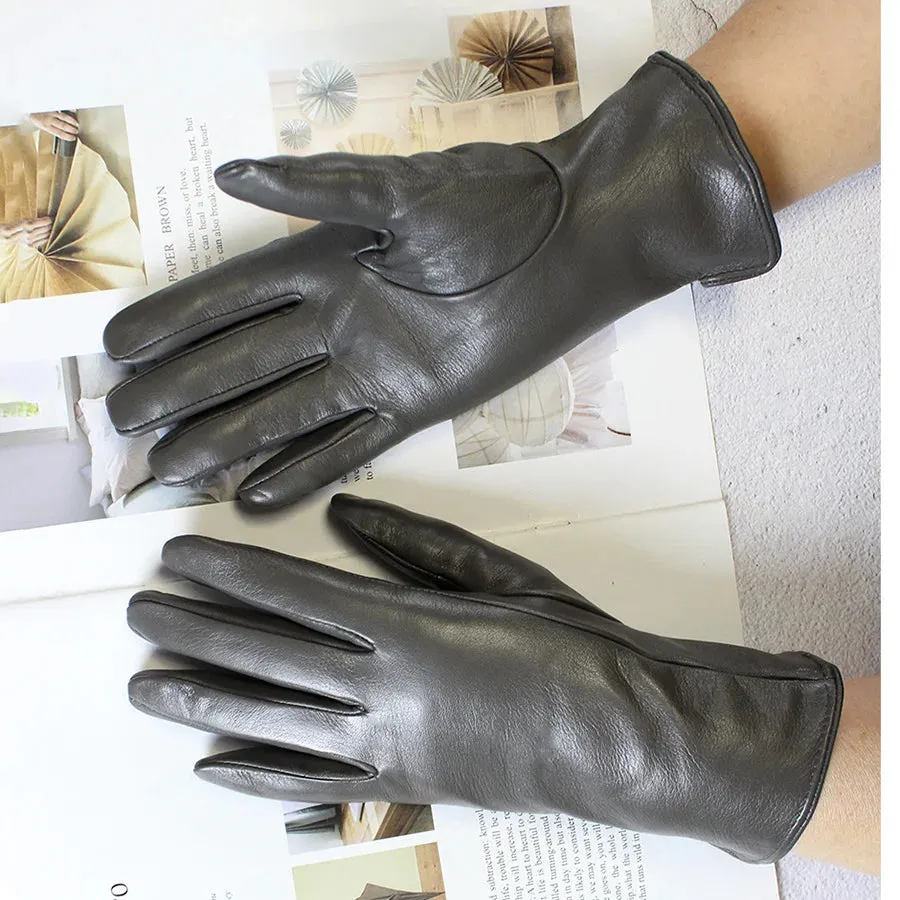 Color Sheepskin Gloves Women's Genuine Leather Fashion Straight Wool Lining Spring and Autumn Warm Outdoor Travel Driving