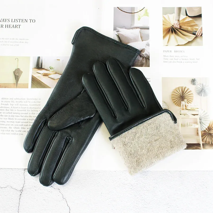 Color Sheepskin Gloves Women's Genuine Leather Fashion Straight Wool Lining Spring and Autumn Warm Outdoor Travel Driving