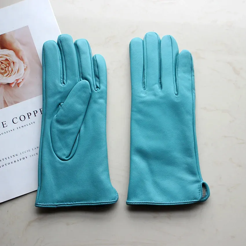 Color Sheepskin Gloves Women's Genuine Leather Fashion Straight Wool Lining Spring and Autumn Warm Outdoor Travel Driving