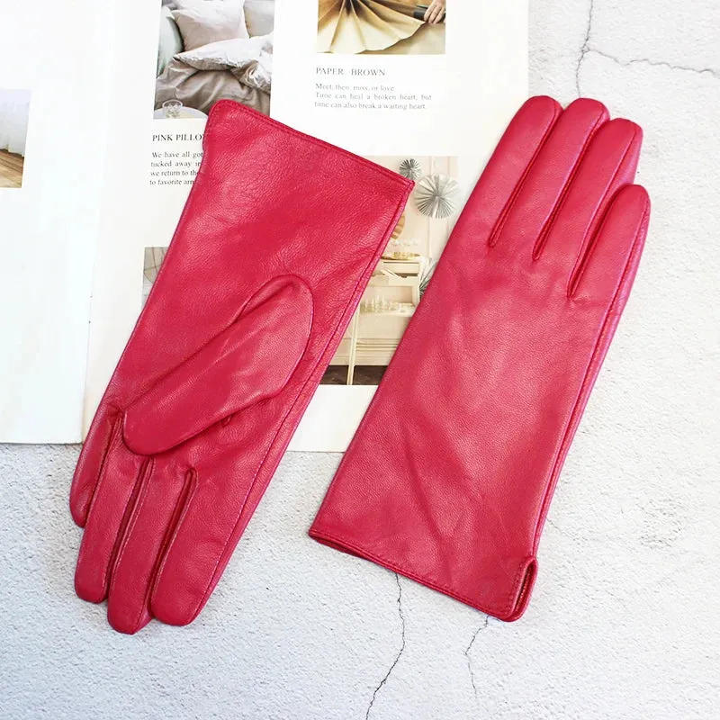 Color Sheepskin Gloves Women's Genuine Leather Fashion Straight Wool Lining Spring and Autumn Warm Outdoor Travel Driving
