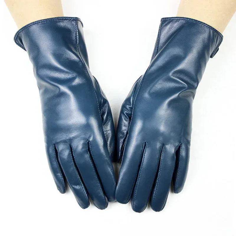 Color Sheepskin Gloves Women's Genuine Leather Fashion Straight Wool Lining Spring and Autumn Warm Outdoor Travel Driving