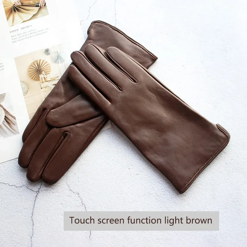 Color Sheepskin Gloves Women's Genuine Leather Fashion Straight Wool Lining Spring and Autumn Warm Outdoor Travel Driving