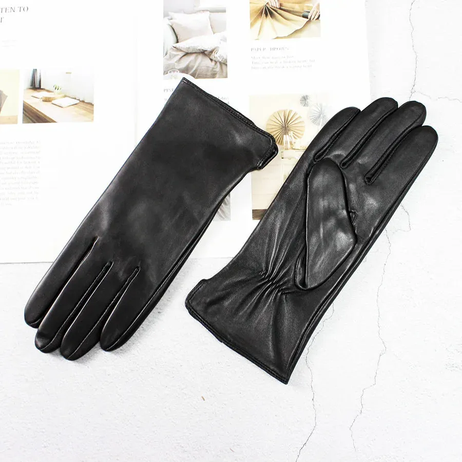 Color Sheepskin Gloves Women's Genuine Leather Fashion Straight Wool Lining Spring and Autumn Warm Outdoor Travel Driving