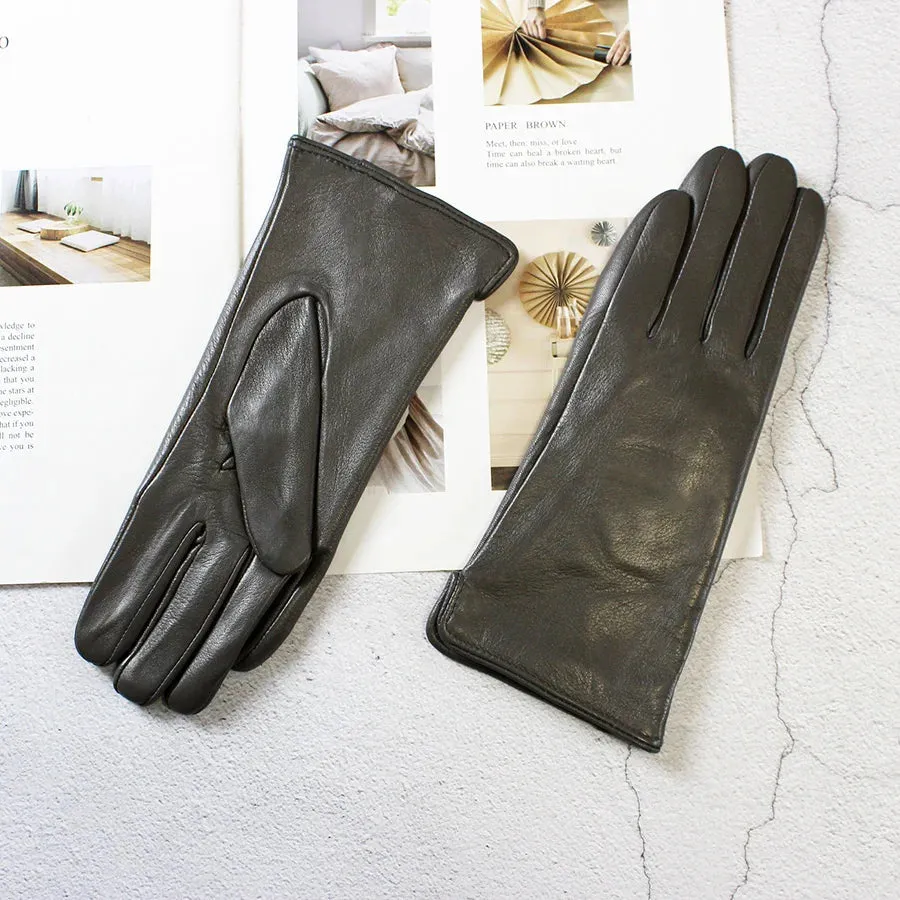 Color Sheepskin Gloves Women's Genuine Leather Fashion Straight Wool Lining Spring and Autumn Warm Outdoor Travel Driving