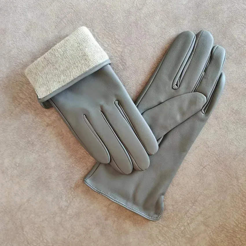Color Sheepskin Gloves Women's Genuine Leather Fashion Straight Wool Lining Spring and Autumn Warm Outdoor Travel Driving