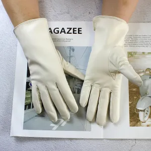 Color Sheepskin Gloves Women's Genuine Leather Fashion Straight Wool Lining Spring and Autumn Warm Outdoor Travel Driving