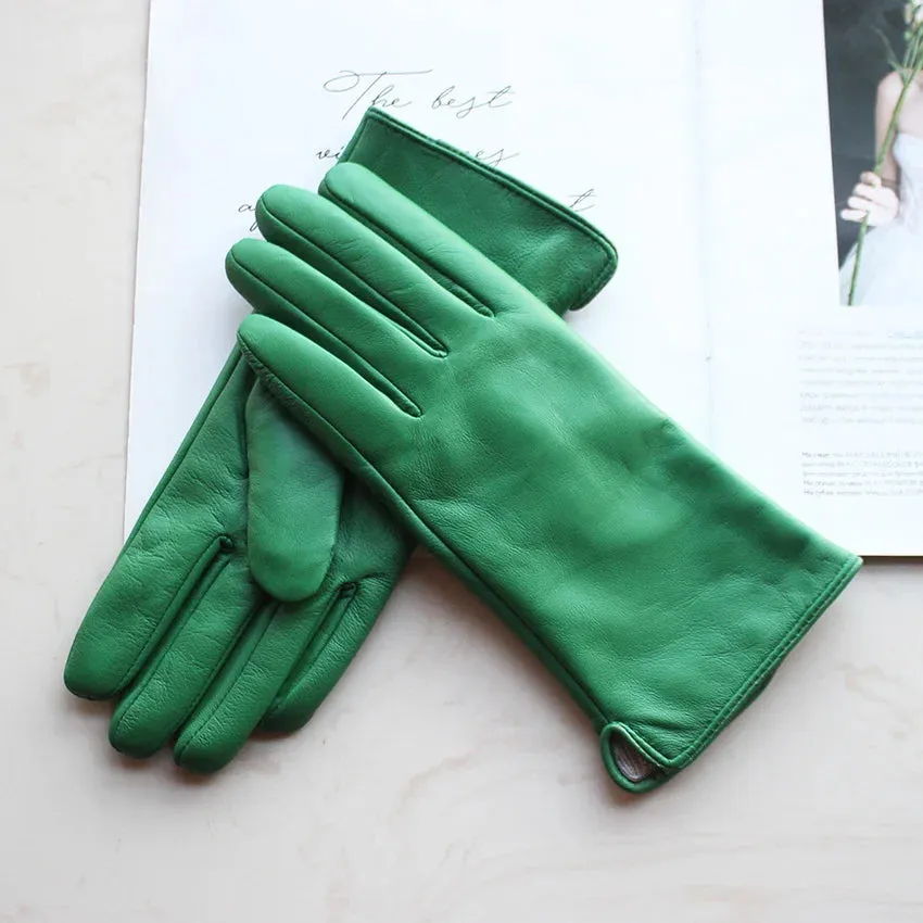 Color Sheepskin Gloves Women's Genuine Leather Fashion Straight Wool Lining Spring and Autumn Warm Outdoor Travel Driving