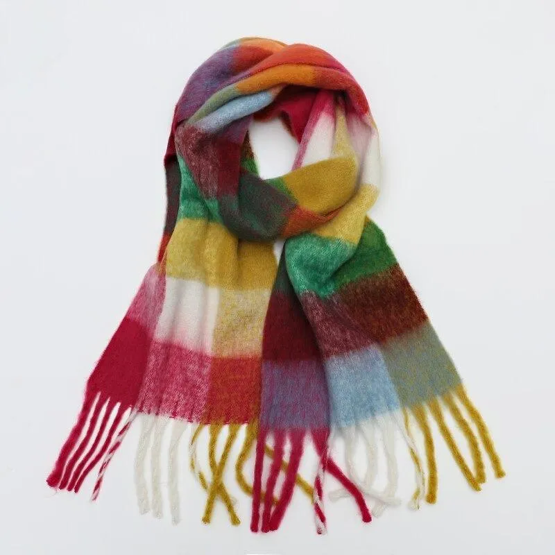 Colorful Plaid Warm Scarves with Chic Tassel
