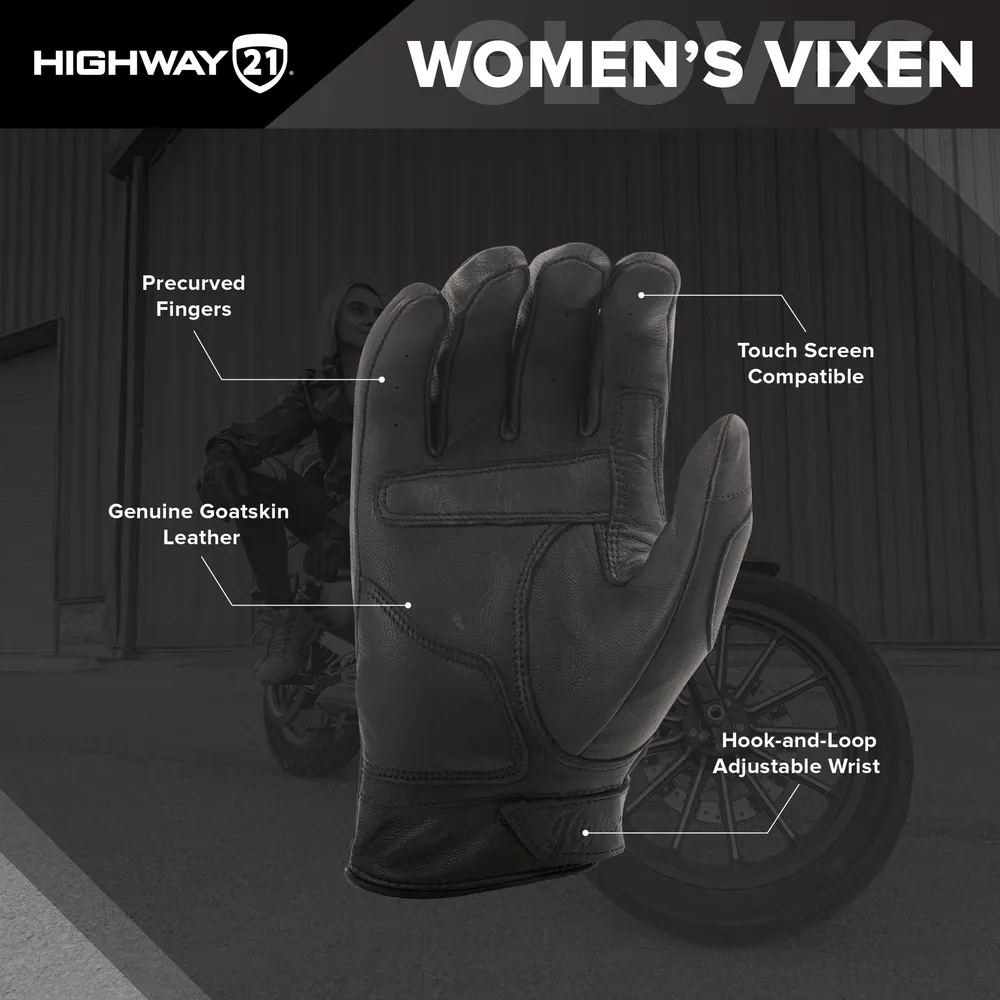 Highway 21 Women's Vixen Motorcycle Riding Gloves
