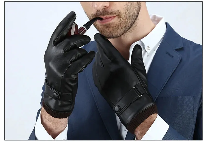 Men's Gloves Black Winter Mittens Keep Warm Touch Screen Windproof Driving Guantes Male Autumn Winter PU Leather Gloves Business