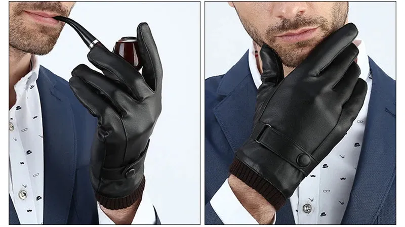 Men's Gloves Black Winter Mittens Keep Warm Touch Screen Windproof Driving Guantes Male Autumn Winter PU Leather Gloves Business