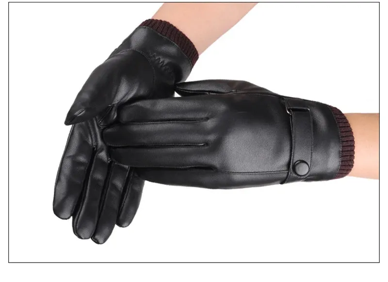 Men's Gloves Black Winter Mittens Keep Warm Touch Screen Windproof Driving Guantes Male Autumn Winter PU Leather Gloves Business