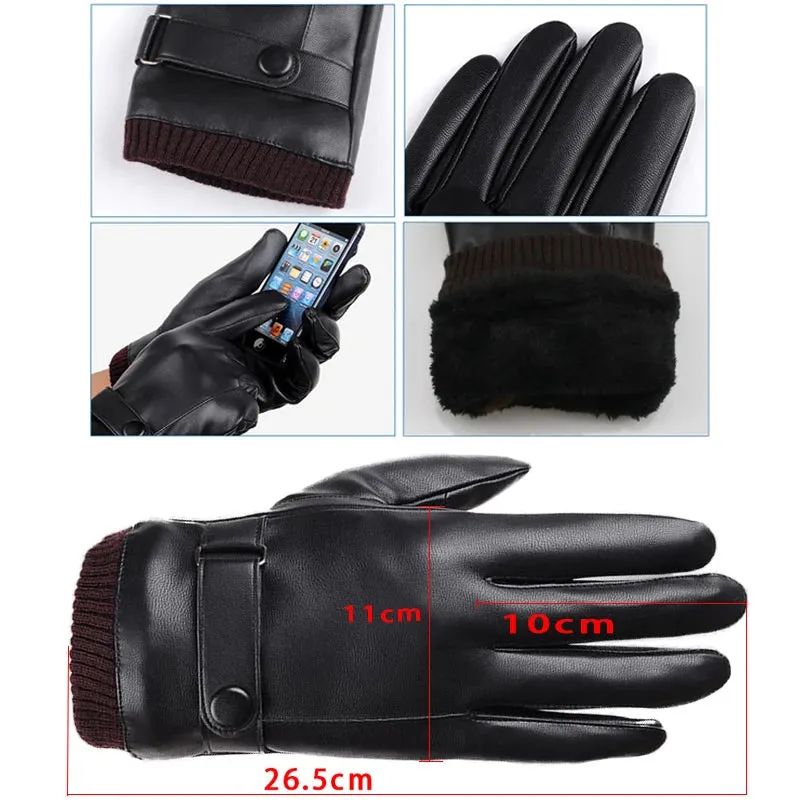 Men's Gloves Black Winter Mittens Keep Warm Touch Screen Windproof Driving Guantes Male Autumn Winter PU Leather Gloves Business