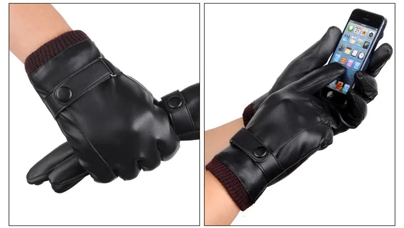 Men's Gloves Black Winter Mittens Keep Warm Touch Screen Windproof Driving Guantes Male Autumn Winter PU Leather Gloves Business