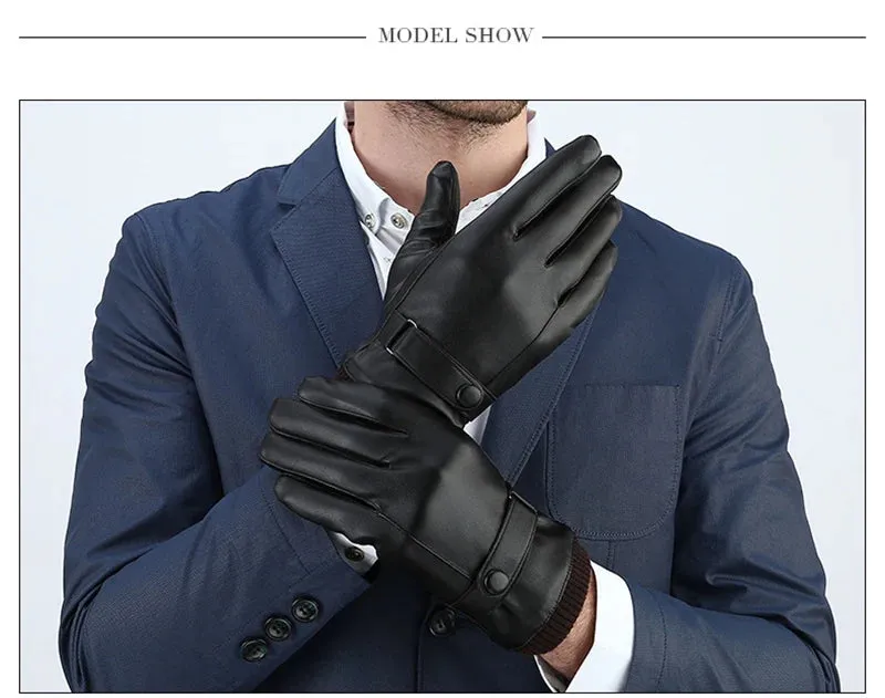 Men's Gloves Black Winter Mittens Keep Warm Touch Screen Windproof Driving Guantes Male Autumn Winter PU Leather Gloves Business