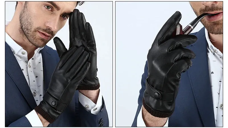 Men's Gloves Black Winter Mittens Keep Warm Touch Screen Windproof Driving Guantes Male Autumn Winter PU Leather Gloves Business